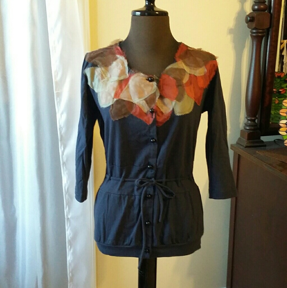 Anthropologie Project Alabama Leaf Appliqué Top